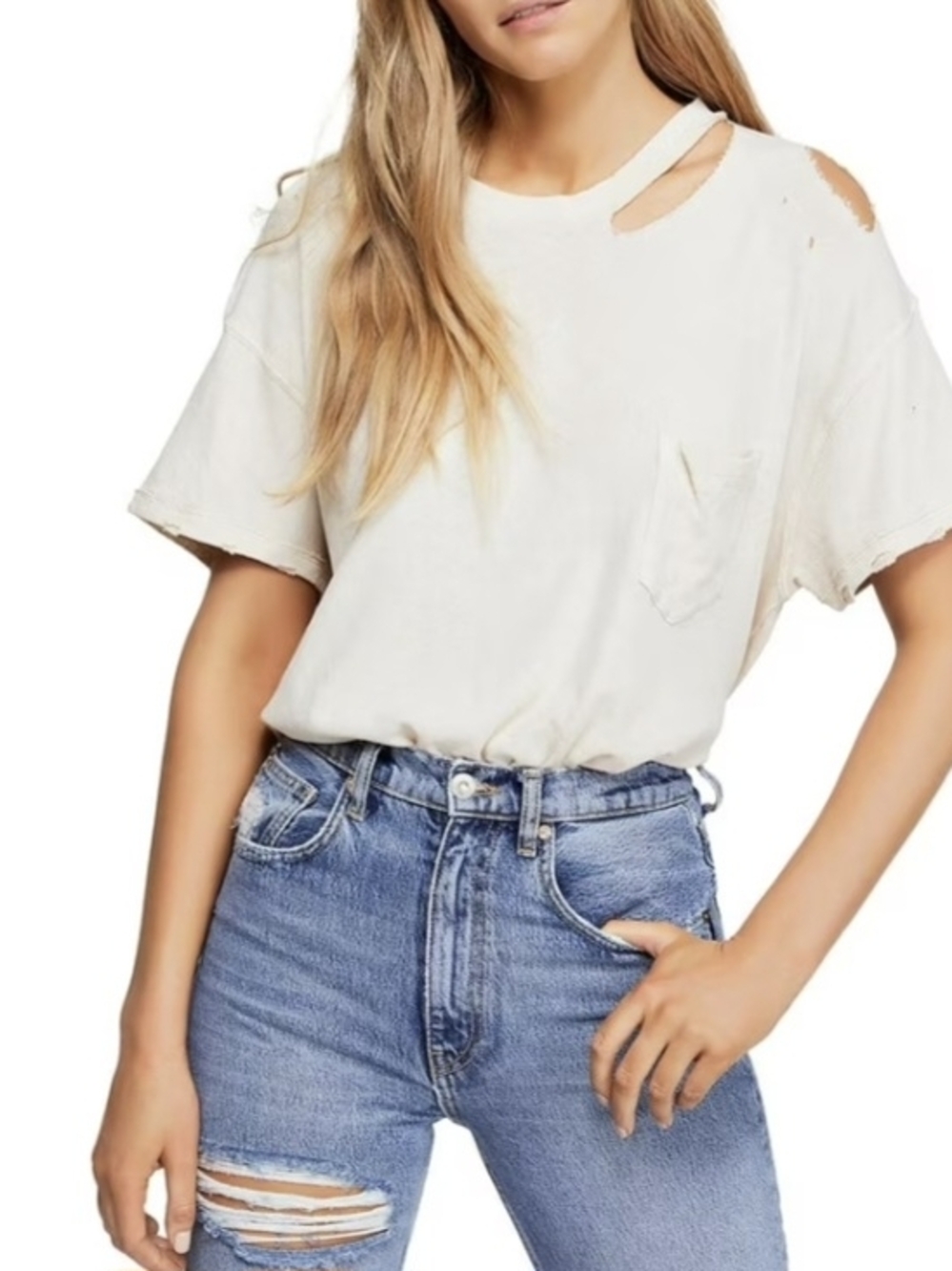 We The Free Womens Lucky Oversized Distressed T-Shirt - Olive